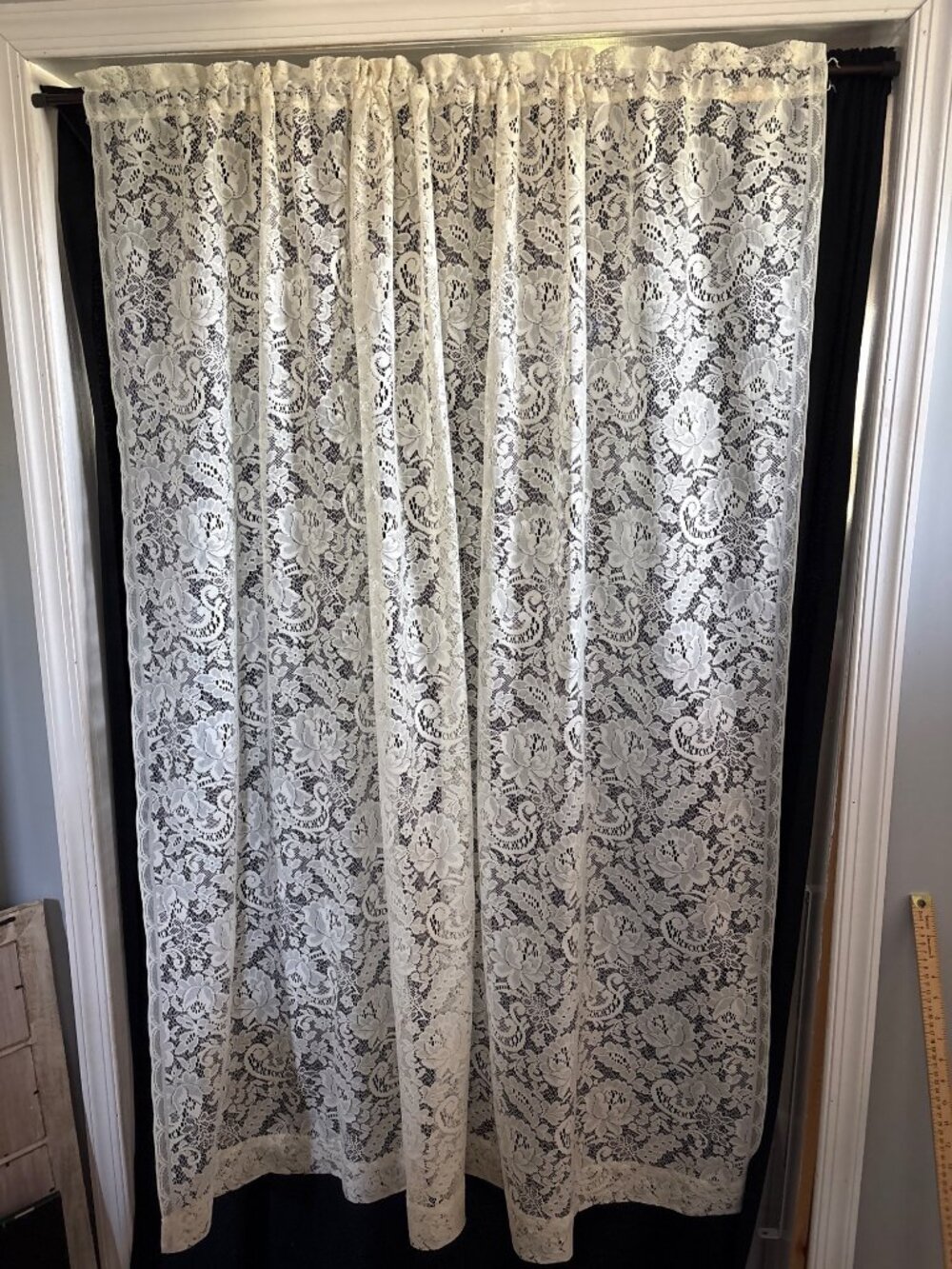 JC Penney 61Wx64L Cream Lace Curtain Panel Floral Pattern USA